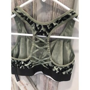Victoria Sport Leopard Print Strappy Back Sports Bra Camo Green Black Gorpcore S